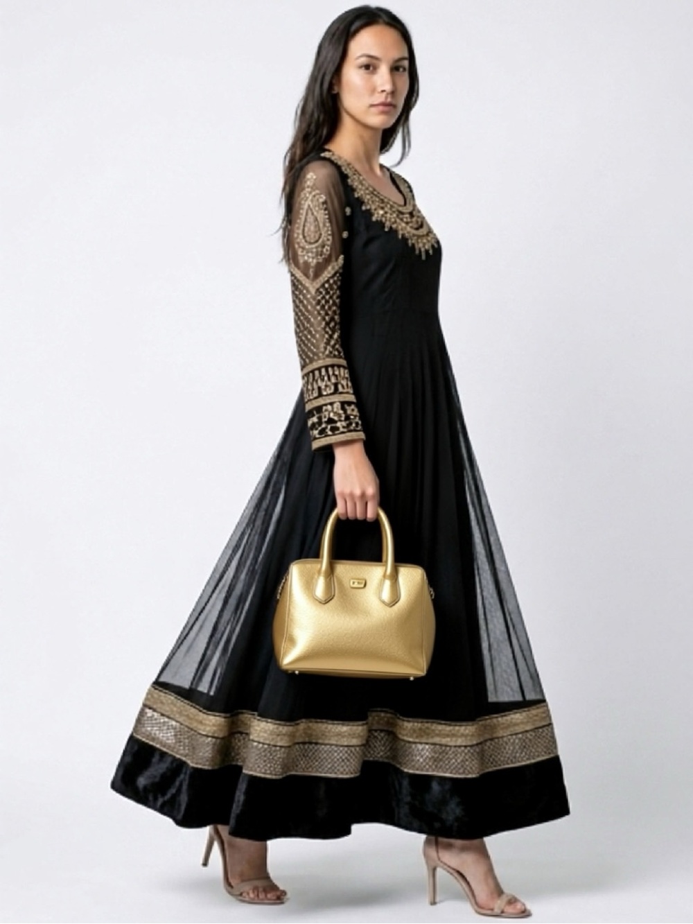Elegant Black and Gold Embellished Dress